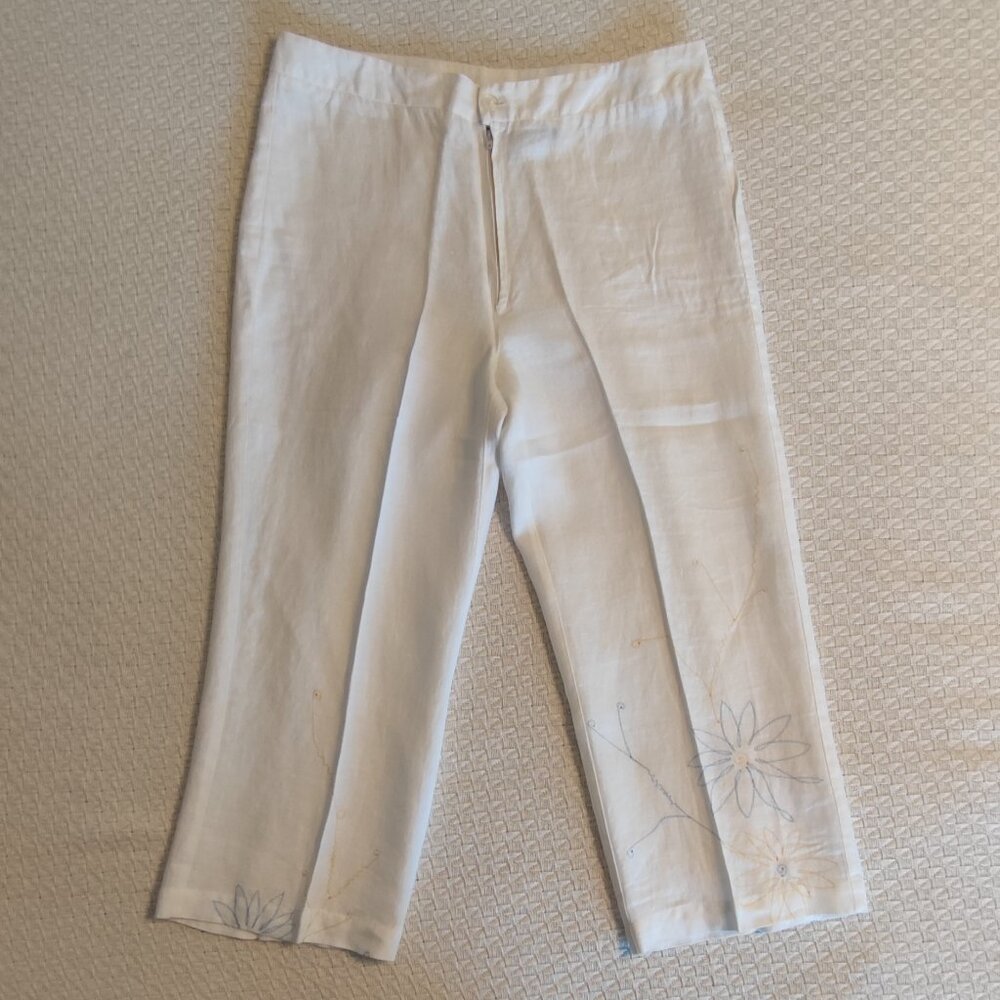 Willi Smith 100% Linen Womens Pants Size 2 special flower motif